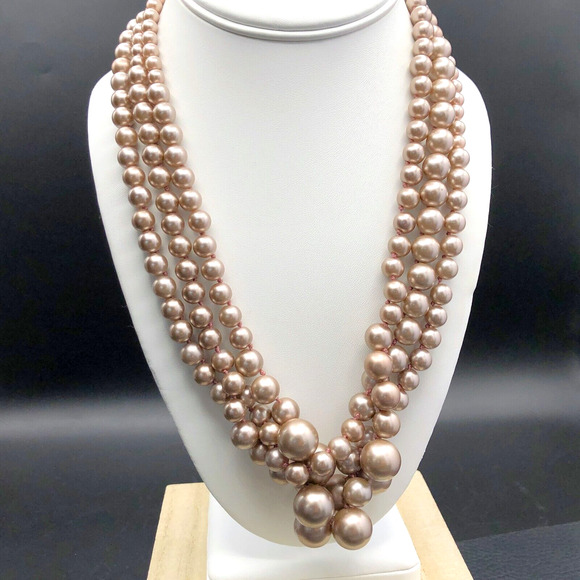 J. Crew Jewelry - J. Crew Necklace Faux Pearl Taupe Bubble Beaded Hand Knotted‎ Multi 3 Strand